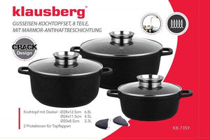Klausberg KB-7359 Set di pentole rivestite in granito da 8 pezzi
