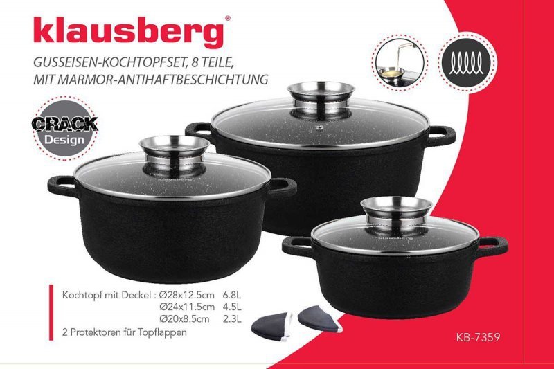 Klausberg KB-7359 Set di pentole rivestite in granito da 8 pezzi