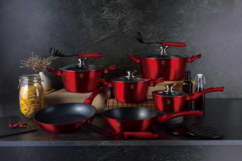 Berlinger haus BH-1226 Set di pentole in granito Red Metallic Line