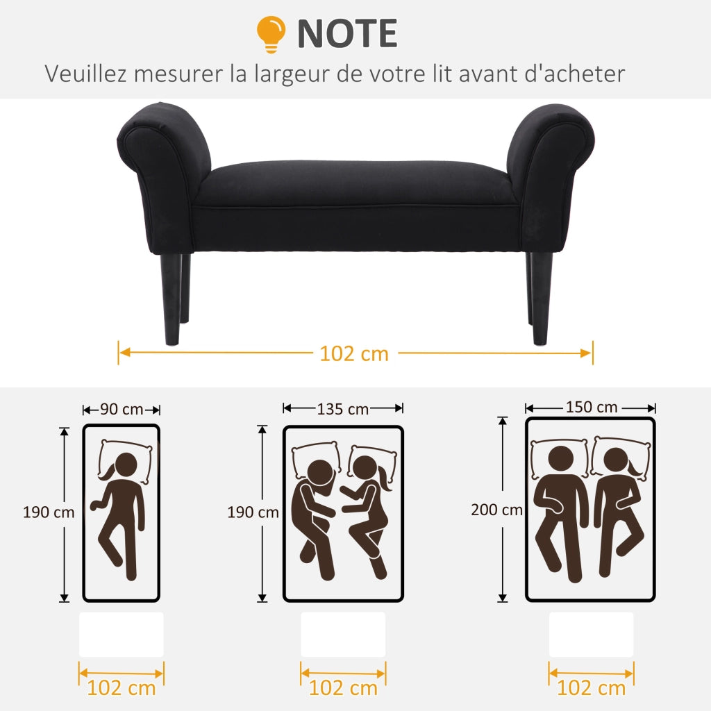 Pouf Rembourr¨¦ per Letto ¨C Zephmum ¨C Tessuto a Voile, Nero, 102x36x51 cm