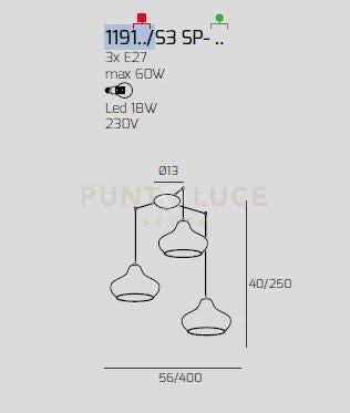 SOSPENSIONE CROMO 3 LUCI SPOSTABILE VETRI PICCOLI ZAFFIRO 1191CR-S3 SP-ZA