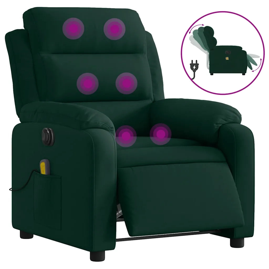 Divano Sedia-Poltrona Massaggiante Reclinabile Elettrica Verde Scuro Velluto 554033