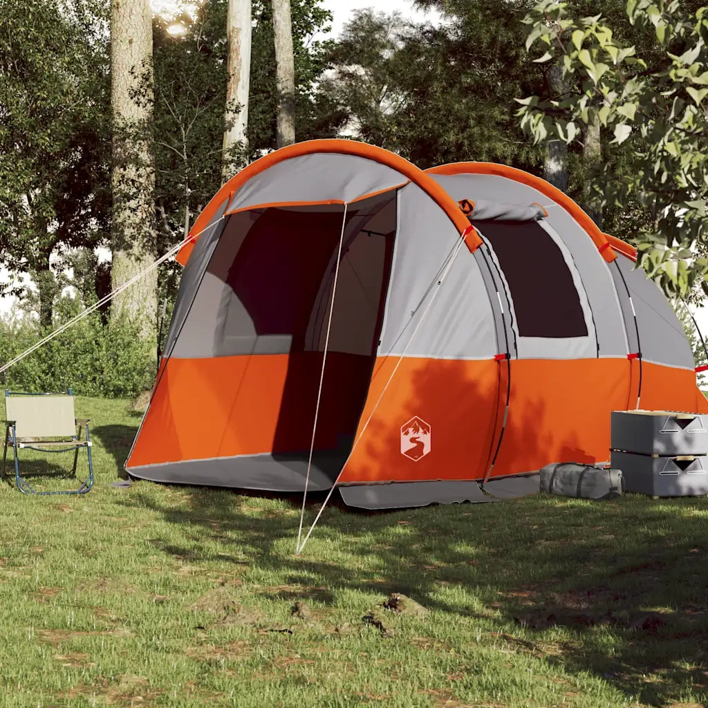 Tenda da Campeggio a Tunnel per 4 Persone-Tenda per Escursionismo Grigio e Arancione 728764