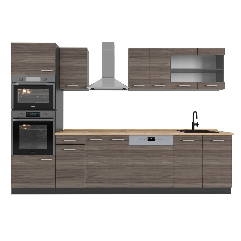 Vicco Cucina componibile Grigio nobile/antracite 300 cm con armadio alto, PL Rovere