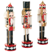 Set di 3 statuine di schiaccianoci in legno di pino Decorazioni natalizie con bocca apribile Fatte a mano Bianco e rosso decorazione natalizia