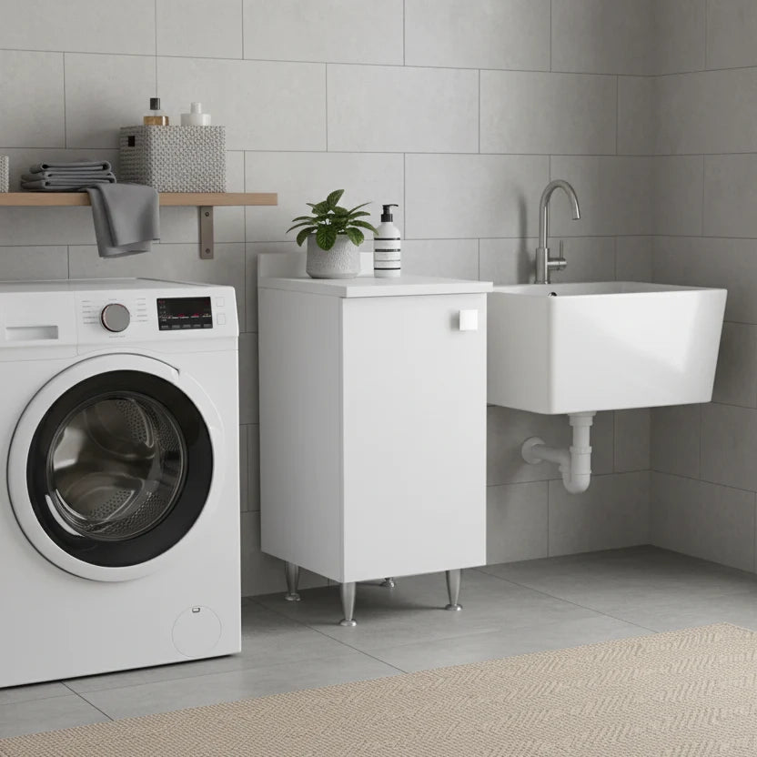 Mobiletto Base 1 Anta Bianco | Armadietto Salvaspazio Moderno con Ripiano Regolabile | Già Assemblato per Bagno, Lavanderia, Ingresso, Studio e Balcone