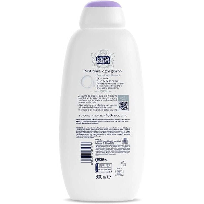 NEUTRO ROBERTS BAGNOSCHIUMA CORPO RILASSANTE CON LAVANDA E PATCHOULI PELLE DISTESA E RILASSATA  600 ML