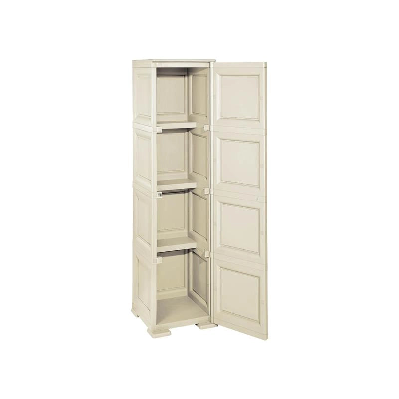 COLONNINA 4 MODULI IN PLASTICA EFFETTO LEGNO CON ANTE LISCE 40X43X164 CM, MOBILETTO ALTO MULTIUSO PER CAMERA, SALOTTO, STUDIO E HOME OFFICE