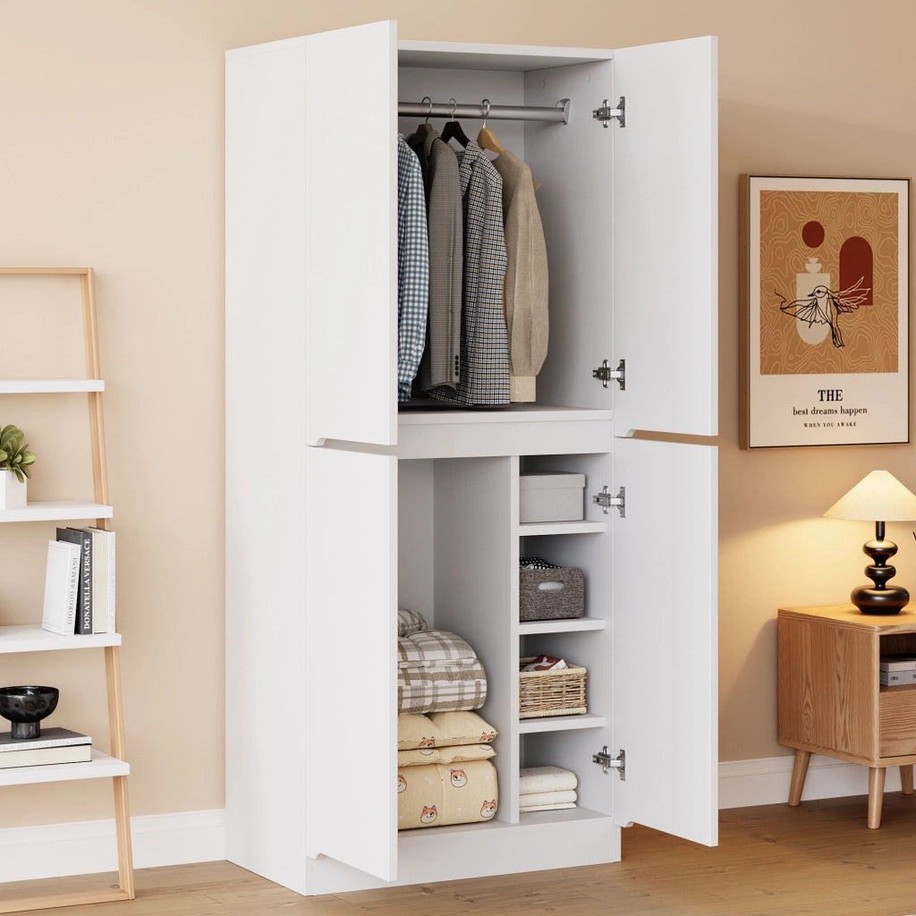 Armadio con doppia anta e vano inferiore per camera da letto in legno e metallo bianco 70 × 40 × 170 cm