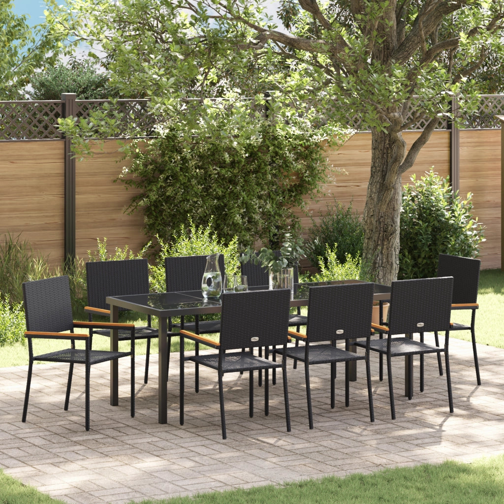 Set da Pranzo Giardino 9 Pezzi Nero Polyrattan