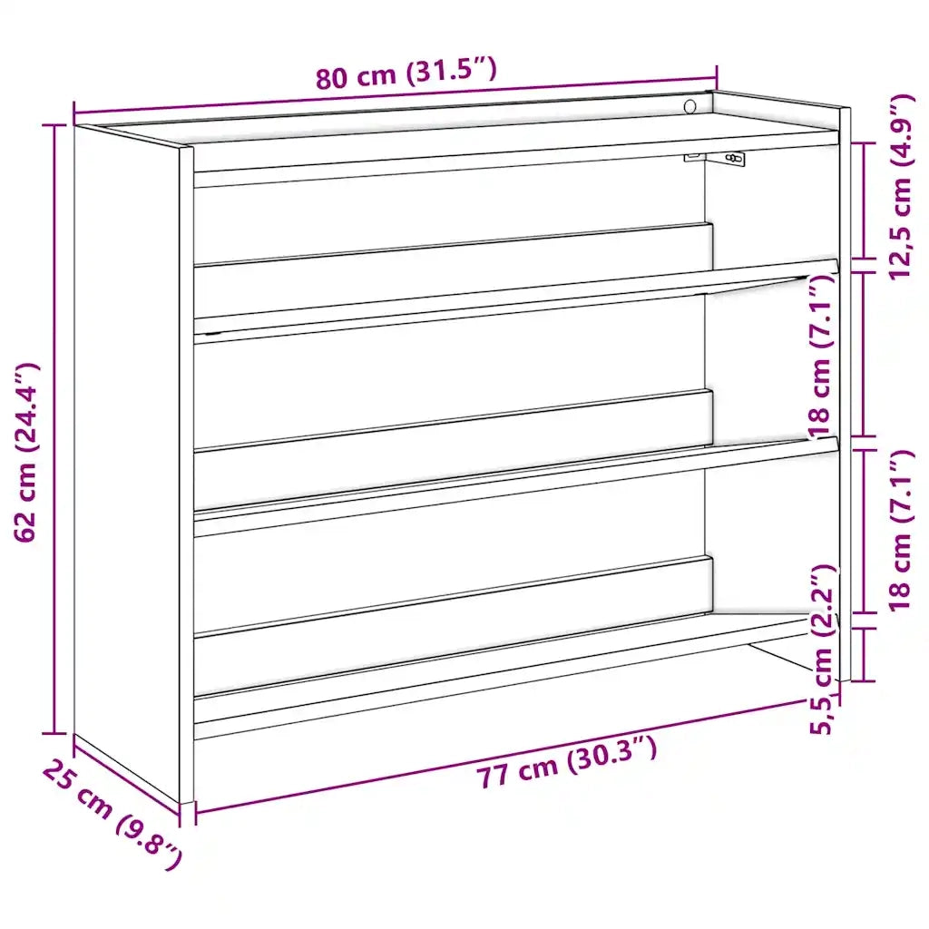 vidaXL Scarpiera Legno Antico 80x25x62 cm in Legno Multistrato