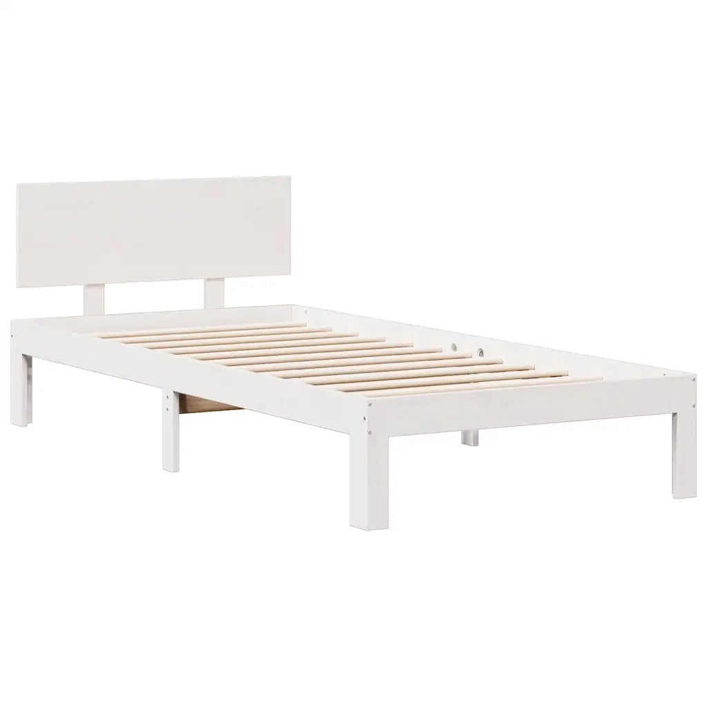 Letto Libreria senza Materasso-Struttura Letto con contenitore Bianco 90x190 cm Massello Pino 740493
