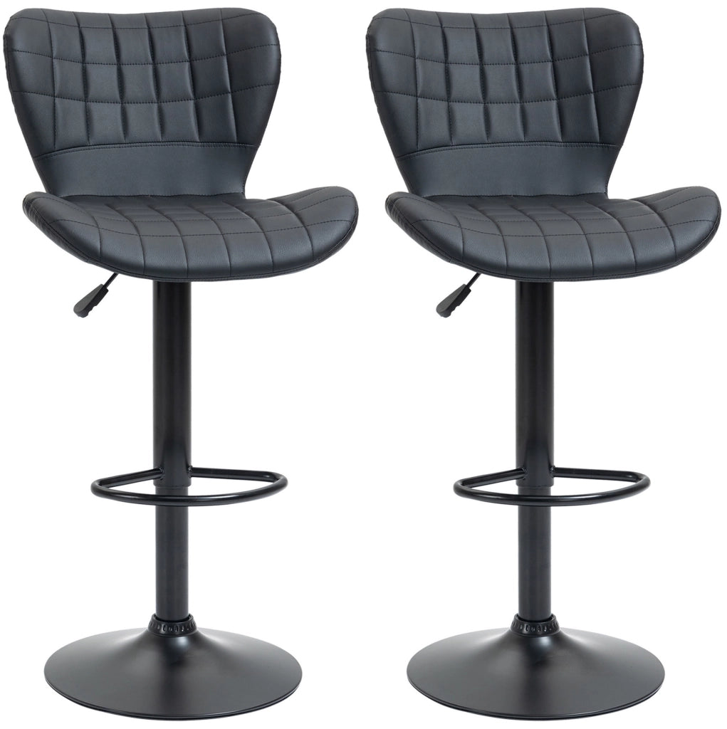 Set di 2 sgabelli da bar 57x58x87-107 cm girevoli e regolabili in altezza in pelle nera