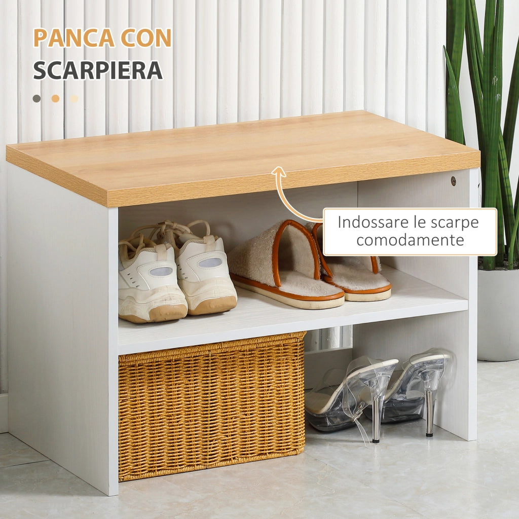 Scarpiera con Panca e Appendiabiti ¨C Zephmum ¨C Bianco e Naturale 80x35x90