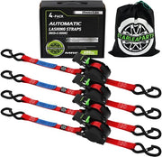 Pacchetto di 4 spanbandini automatici con gancio S, rullo di avvolgimento automatico 3,6 m x 25 mm, 340 kg/680 kg, spanbandini retrattili con ingranaggio per motocicletta, kayak e camion, colore rosso