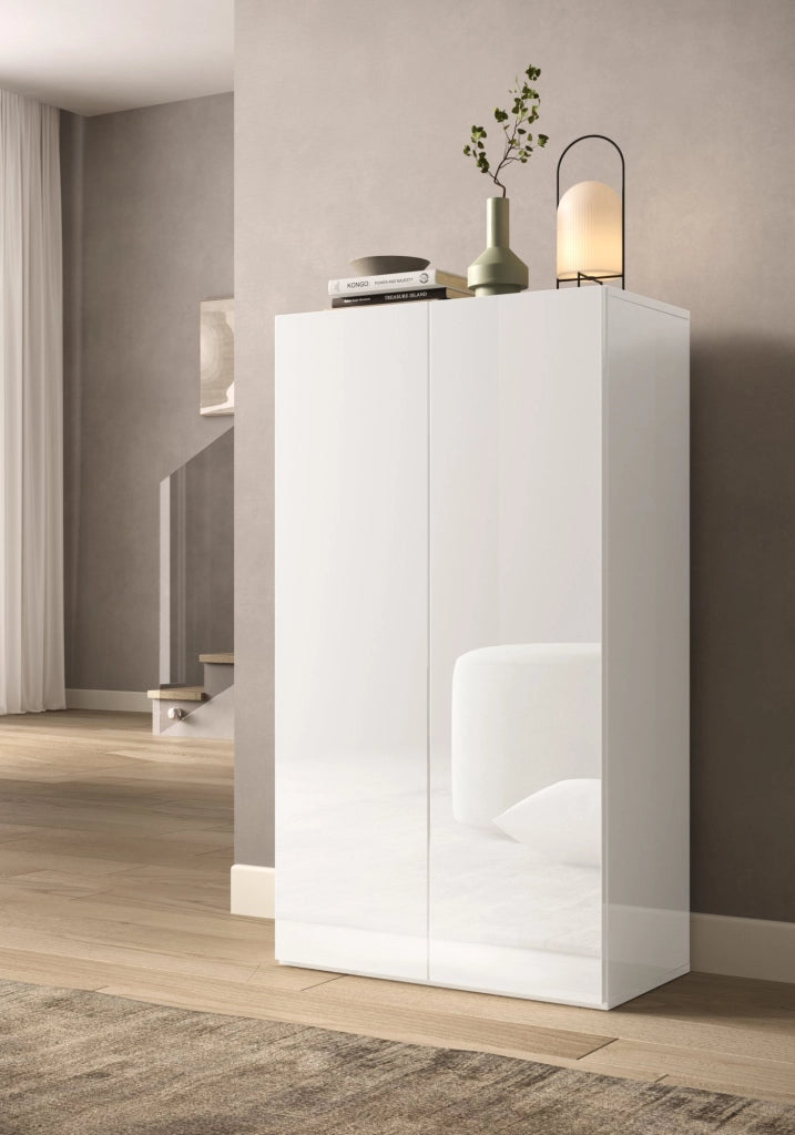 Mobile Portascarpe Rodengo, Scarpiera 4 Ripiani, 63x35x116h cm Bianco Lucido