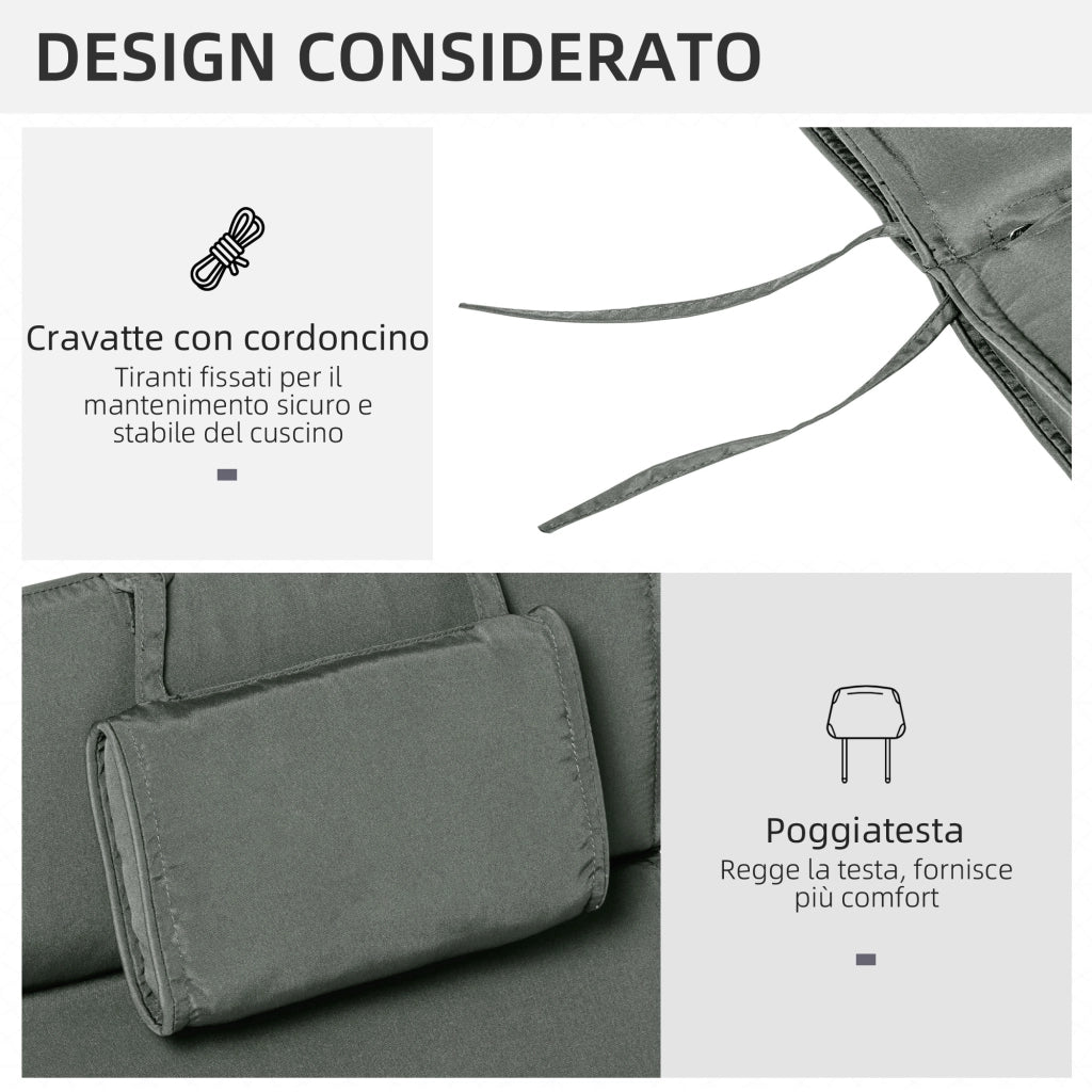 Cuscino per Sdraio Lettino Prendisole da Giardino Grigio 198x53x5cm