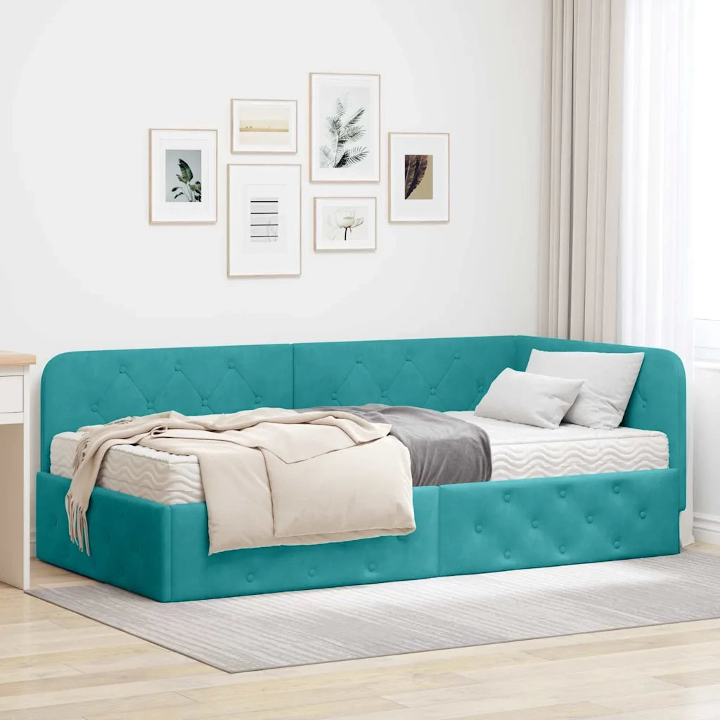 Cornice del letto ad angolo Turchese 90 x 200 cm Velluto