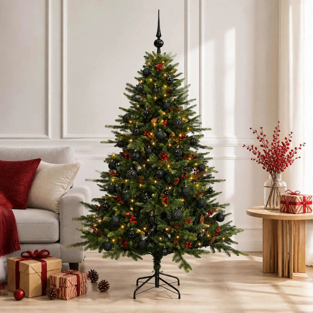 Albero di Natale artificiale con palline 120 cm 150 LED 3465581