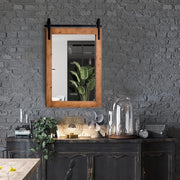 Specchio da Parete 76,5 x 56 cm, Specchio Rettangolare con Cornice in Legno e Staffa in Metallo, Specchio da Bagno Corridoio Soggiorno, Bianco (Marrone)