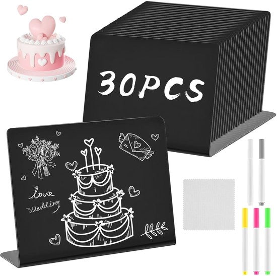 30 pezzi di mini tavoli per disegno, piccolo buffet, tavolo con 5 matite, piccoli tavoli per descrivere, cartelle per tavolo per buffet, matrimonio, festa, biglietti di prezzo, caffè (30 pezzi L)