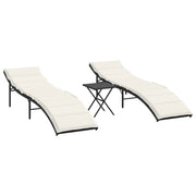 Lettini Prendisole 2 pz | Sdraio da giardino | Lettino da sole con Tavolino Nero in Polyrattan