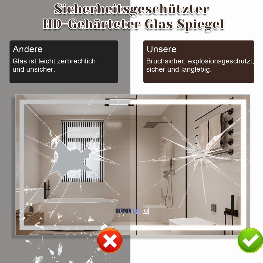 ZMH Specchio da Bagno con Luce LED a Parete IP44 con Interruttore Touch e Funzione Antivapore 3000K-6500K 100x60 cm