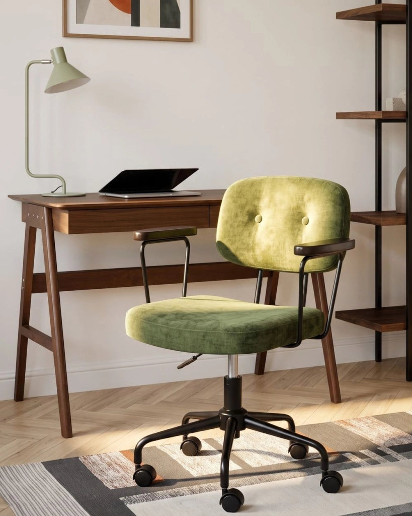 Sedia da ufficio tradizionale in tessuto girevole regolabile verde stile moderno home office