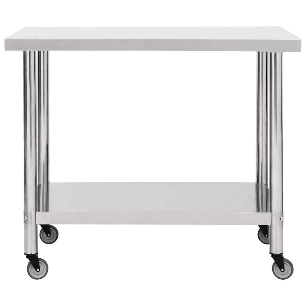 Tavolo da lavoro da cucina con ruote 80 x 60 x 85 cm acciaio inox 02_0001917