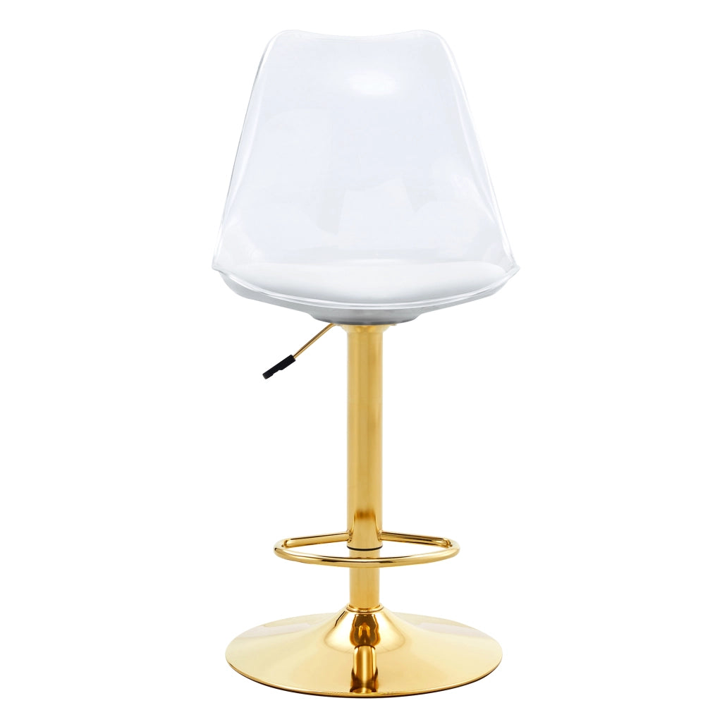 Set di 2 sgabelli da bar moderni con schienale trasparente in metallo e plastica oro; trasparente