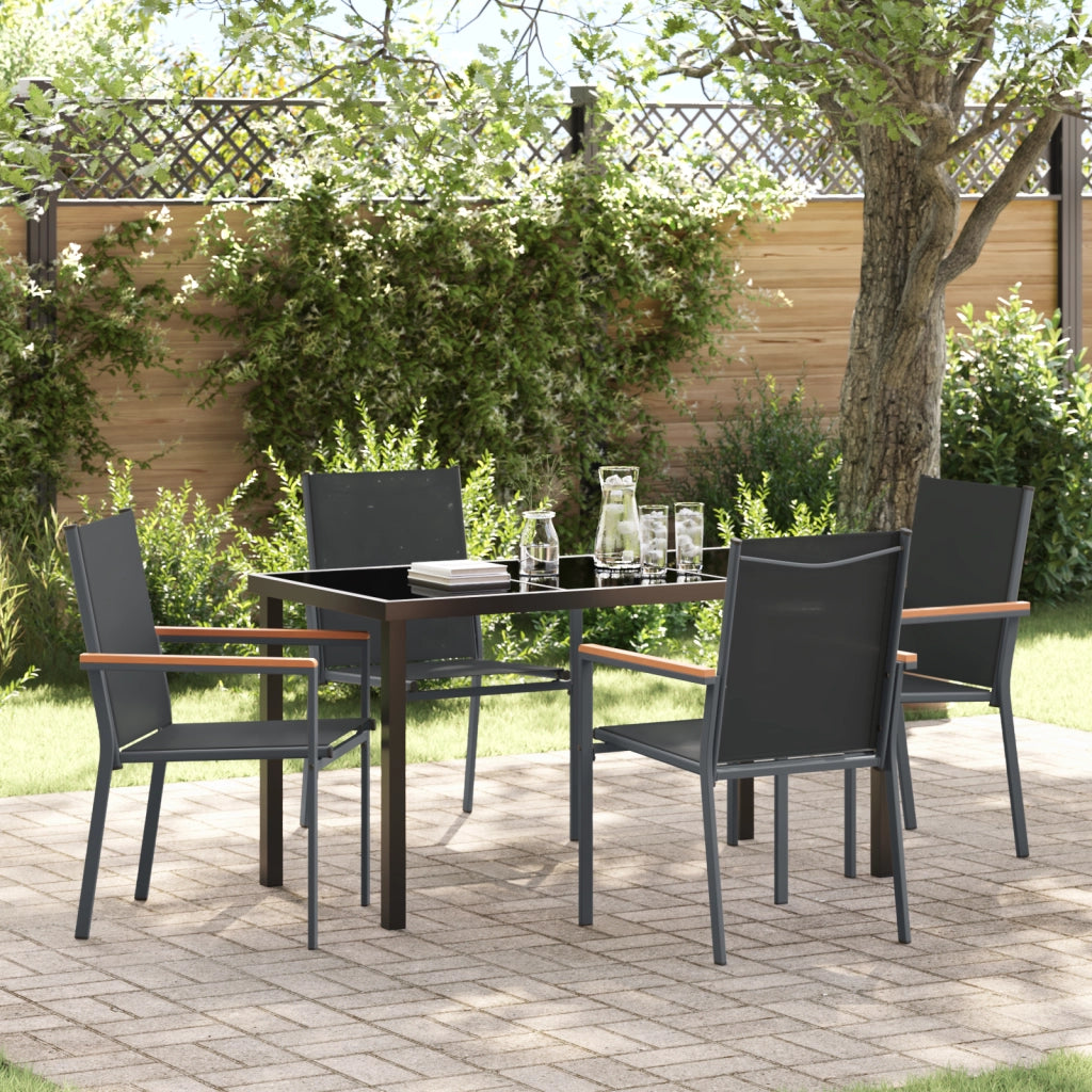Set da pranzo da giardino 5 pezzi in Textilene e acciaio nero