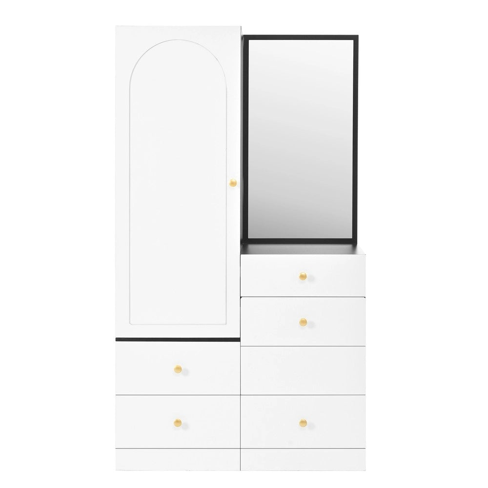 Armadio multiuso con specchio e cassetti ¨C Minimal ¨C Bianco, MDF, 90x51x180