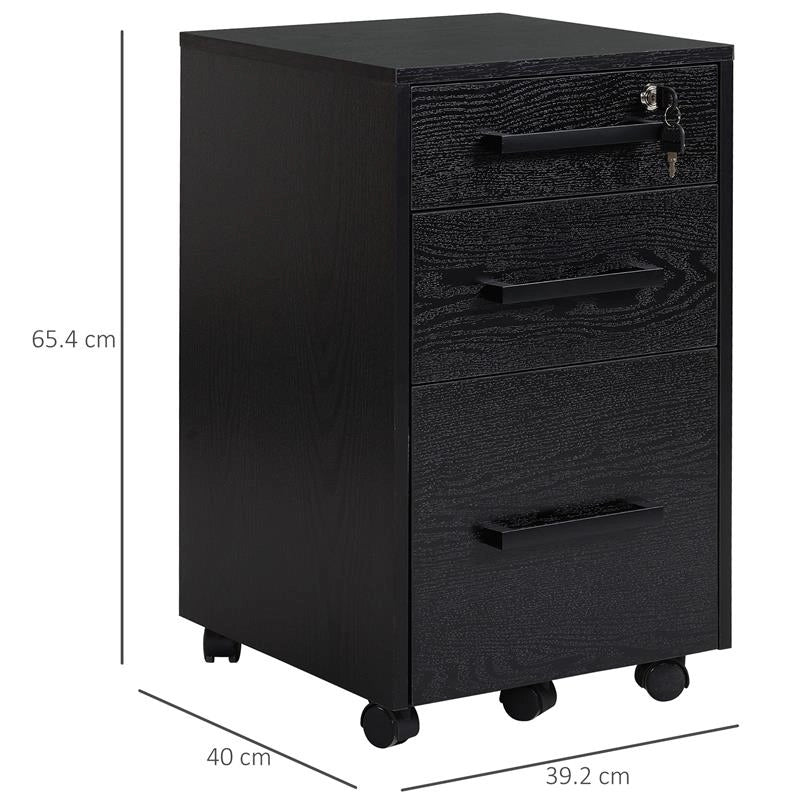 CASSETTIERA PORTADOCUMENTI DA UFFICIO CON 3 CASSETTI 5 RUOTE NERO 39.2X40X65.4CM