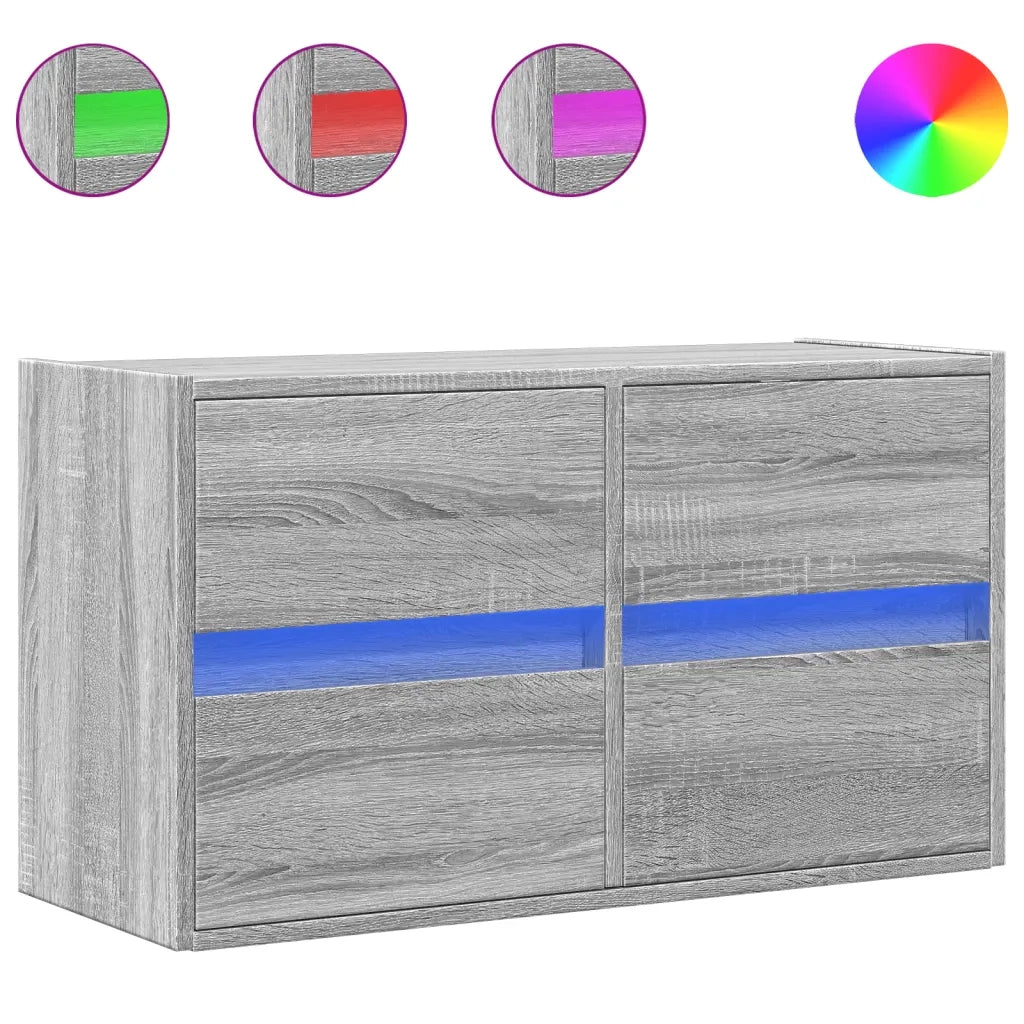 vidaXL Mobile TV a Parete con Luci LED Grigio Sonoma 80x31x45 cm