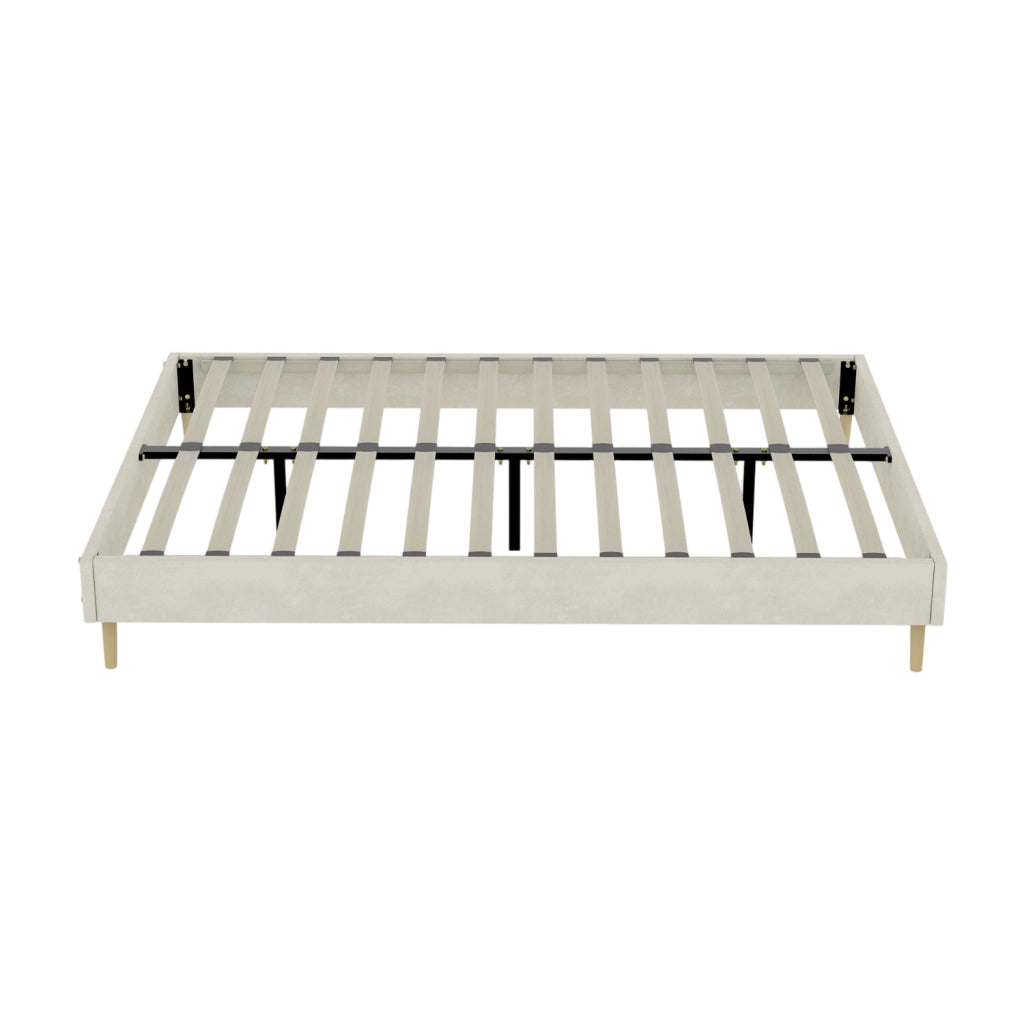 Letto 160x200 cm; design moderno in tessuto e metallo beige