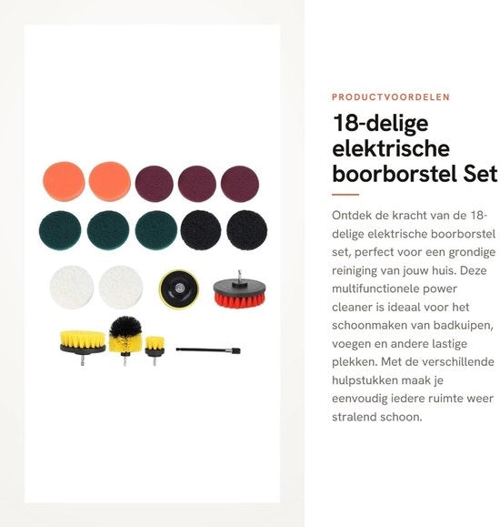 Set di pennelli a spazzola elettrici 18 pezzi - Pulitore multifunzionale - Prodotti per la pulizia - Nylon e plastica - Per doccia e vasca