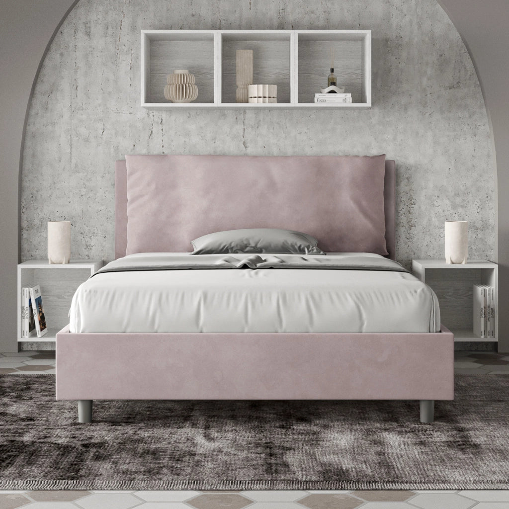 BS COM Letto matrimoniale francese con rete imbottito 140x200 microfibra glicine Large