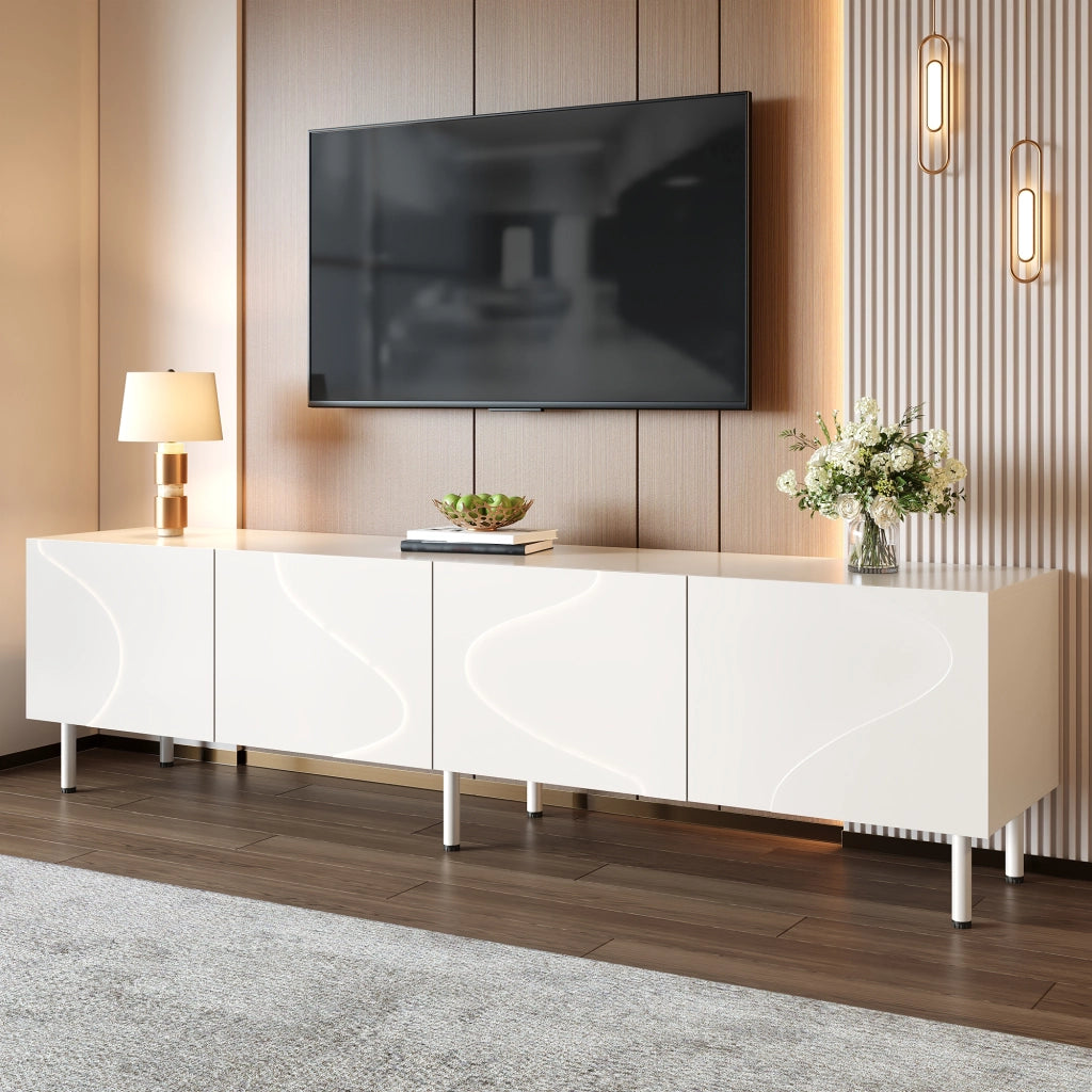 Mobile TV con 4 ante; push-to-open e passacavi - per soggiorno - 170 x 35 x 50 cm - bianco