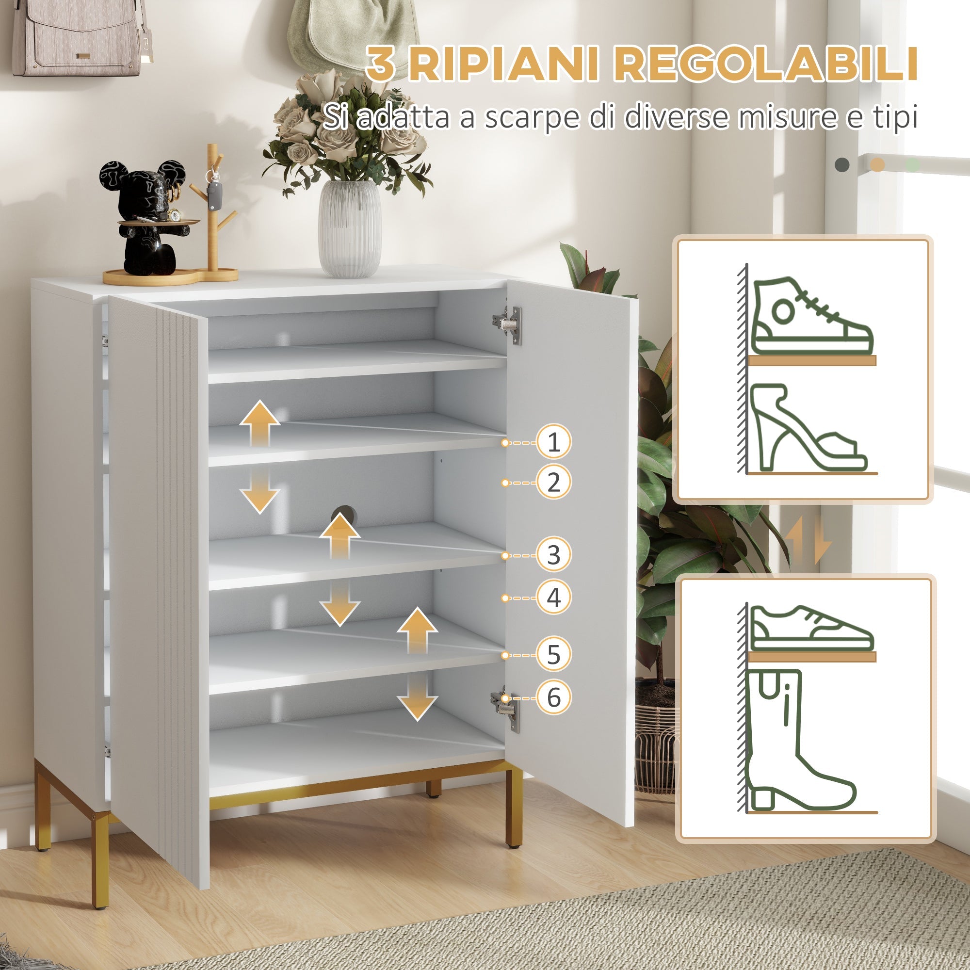 Mobile Scarpiera per 15-20 Paia di Scarpe 72x31,5x95 cm Ripiani Regolabili e Chiusura Ammortizzata Bianco