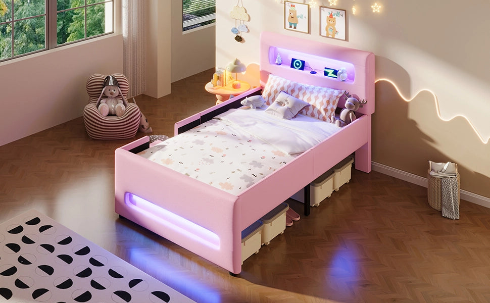 letto a piattaforma imbottito mdf pu rosa 90 x 200 cm