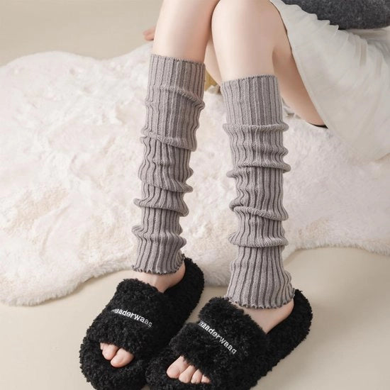 Calzettoni termali 3 pezzi - Pantofole morbide con ginocchiere - Stile moda - Piuma di coniglio - Nero/Bianco/Grigio - Per donne
