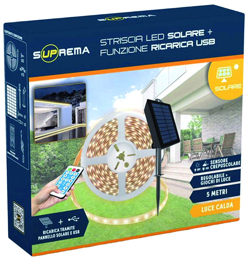 Suprema STRISCIA LED SOLARE, 2,5 watt, 60 led/mt, mt. 5 , luce calda