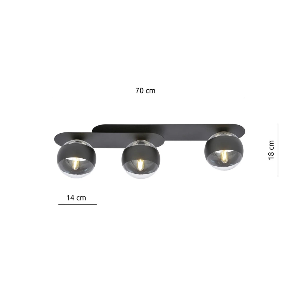 Plafoniera Minimal Teia Acciaio Nero 3 Luci E14 Ip20