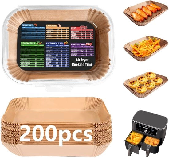 200 pezzi di carta da forno per frittura a aria per AF400EU AF300EU - Accessori per frittura a aria a doppia zona - Carta da forno rettangolare 21,8 x 14 cm