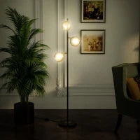 Lampada da Terra in Metallo ad Albero con 3 Paralumi in Vetro, Ø36x162 cm, Nero e Grigio
