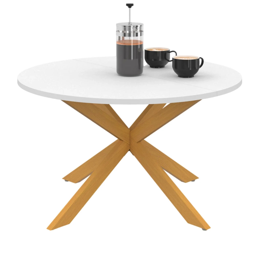 IDMarket - Tavolino rotondo GISELE, 70 cm, gamba a ragno, piano bianco e gamba effetto legno
