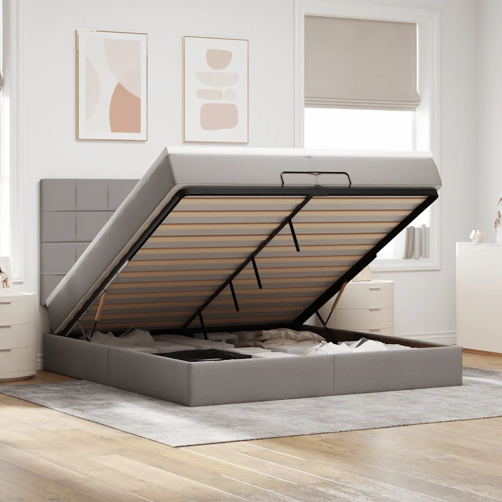 vidaXL Struttura Letto Pouf con Materassi Tortora 200x200 cm Tessuto