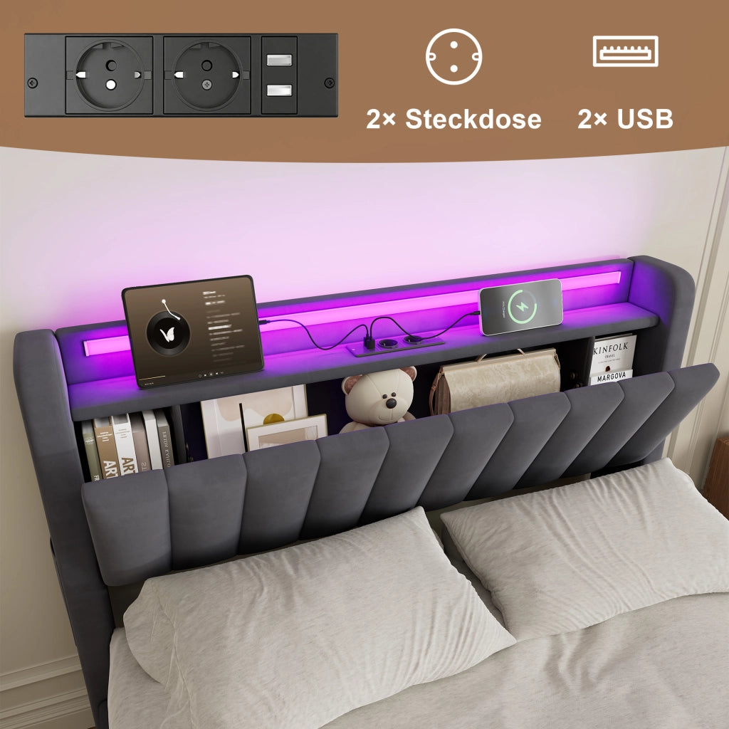 Letto contenitore 140x190 cm, colore grigio