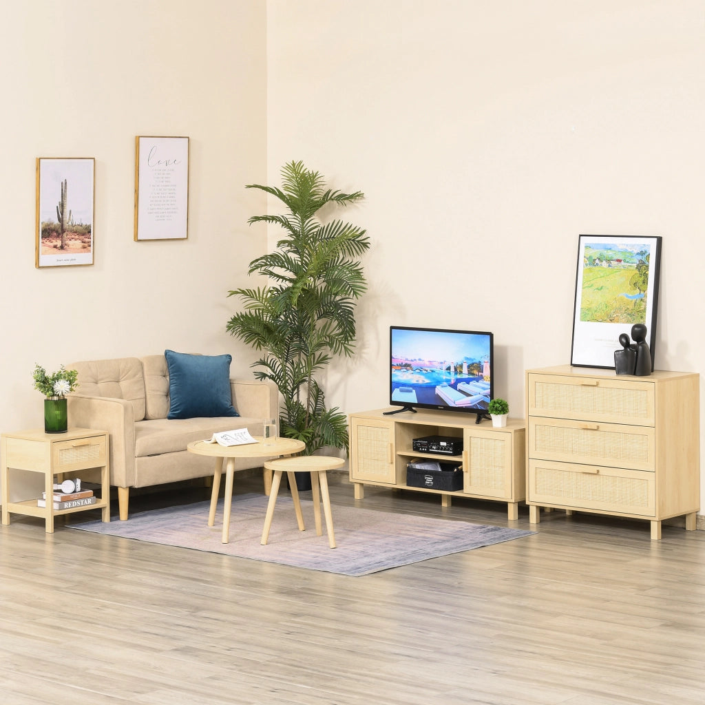 Comodino con cassetto e scaffale ¨C zephmum ¨C canna di rattan, legno chiaro, 40x40x48 cm