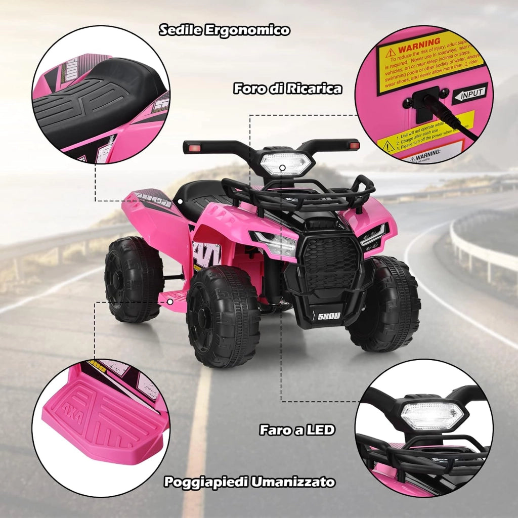 Quad Elettrico per Bambini, Auto Elettrica Cavalcabile con luce LED Musica e Box Anteriore, Mini Quad Regalo per Bambini 18-36 Mesi (Rosa)